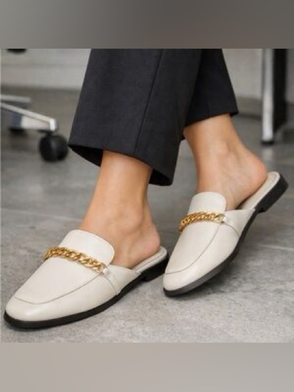 SCHUTZ Cream Slip-On Mules with Gold Chain